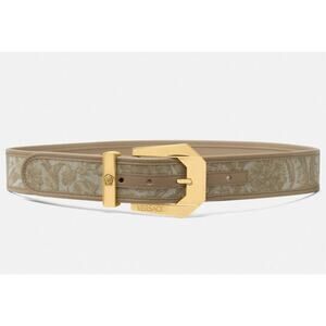 138. Versace Medusa Heritage Barocco Jacquard Logo Buckle Leather Belt